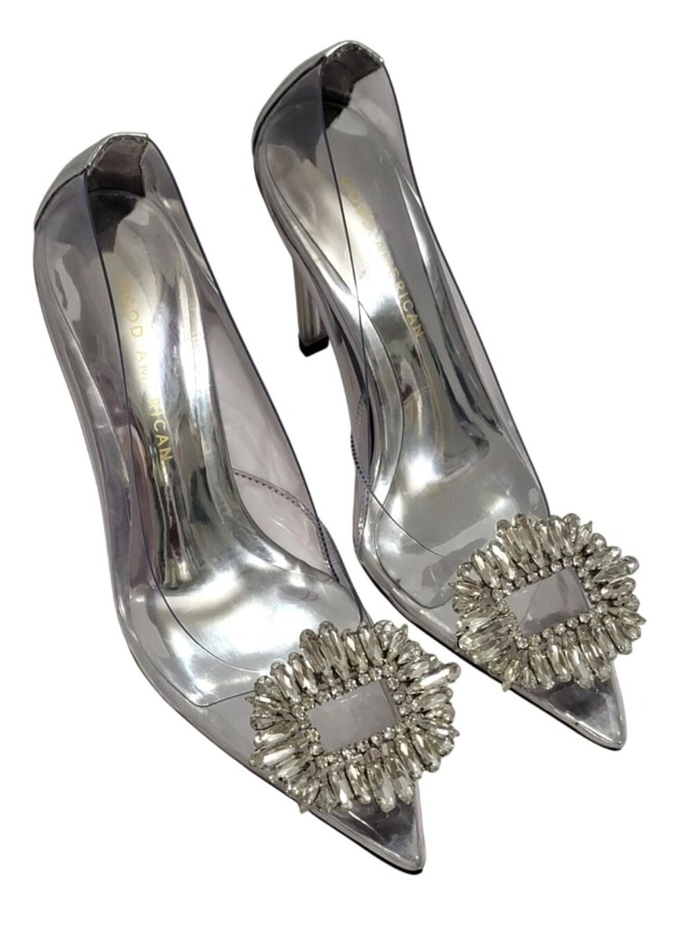 Good American Cinder-Fcking-Rella Size 5 Clear Pumps Crystal Embellishment Point - Picture 2 of 11